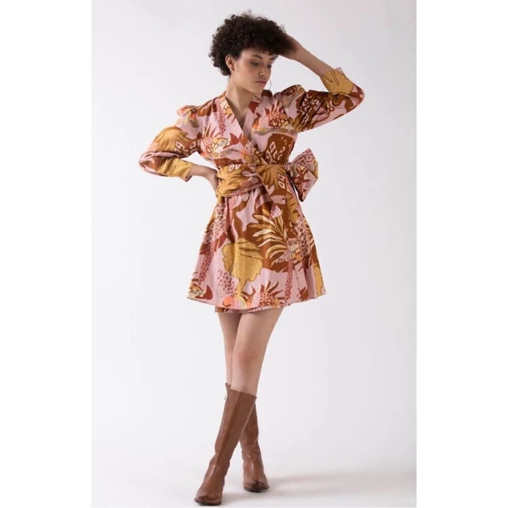 Garrie B Carly Wrap Dress Size S Botanical Flower Hawaii Vacation